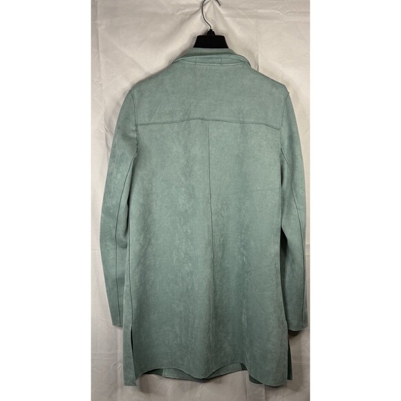 Philosophy Open Trench Coat Size Small Faux Leather Suede Jacket Turquoise Chic - Picture 5 of 11